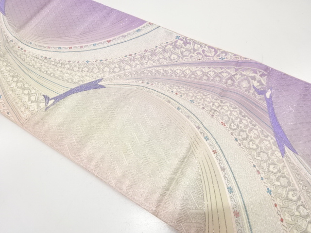 アンティーク　九百錦　オリエント孔雀模様織り出し袋帯（材料）